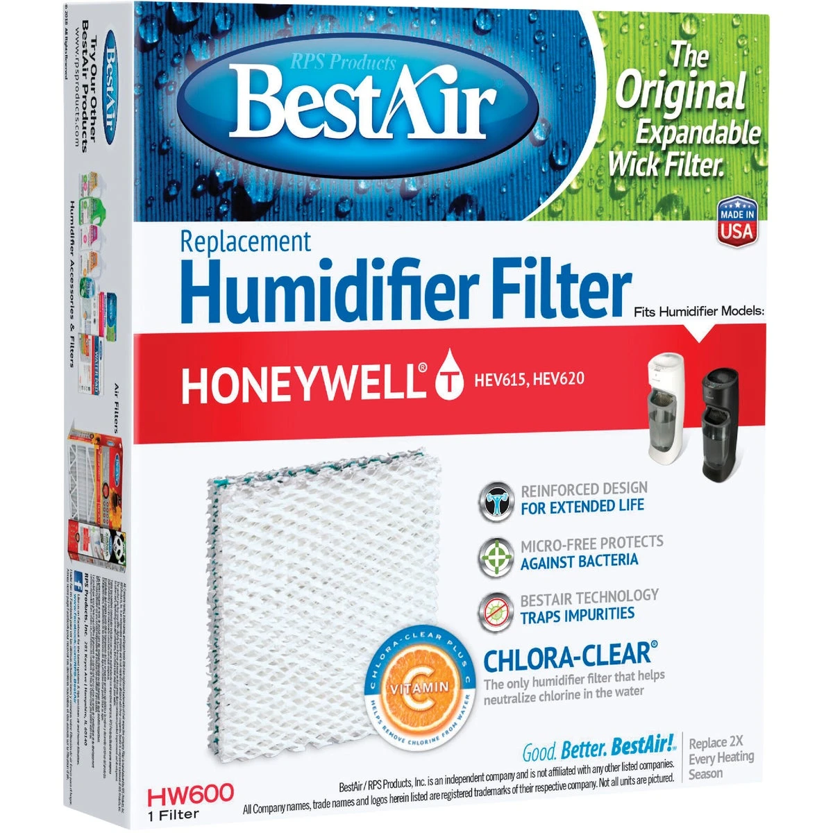 Hw600-pdq-3 Extended Life Anti-microbial Humidifier Wick Filter