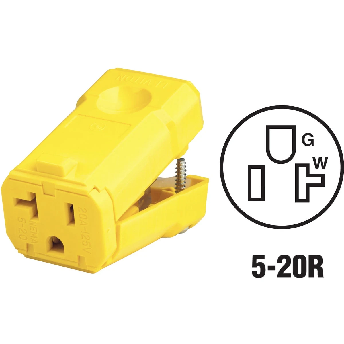 20 Amp 125 Volt 3-wire 2-pole Python Cord Connector - Industrial Grade