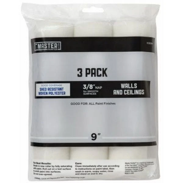 Woven Paint Roller Covers, Polyester, 9 x 3/8 In. Nap, 3-Pk.