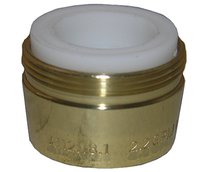 Dual Thread Faucet Aerator Polished Brass 15/16 Inch Male Pipe Thread by 55/64 Inch Female Pipe Thread with 27 Threads Per Inch