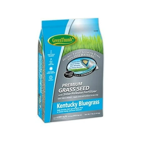 Premium Coated Kentucky Bluegrass Seed, Seven Pounds, Covers Four Thousand Eight Hundred Square Feet