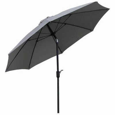 9' Gray Canopy Umbrella With Crank Open/tilt And Aluminum Pole