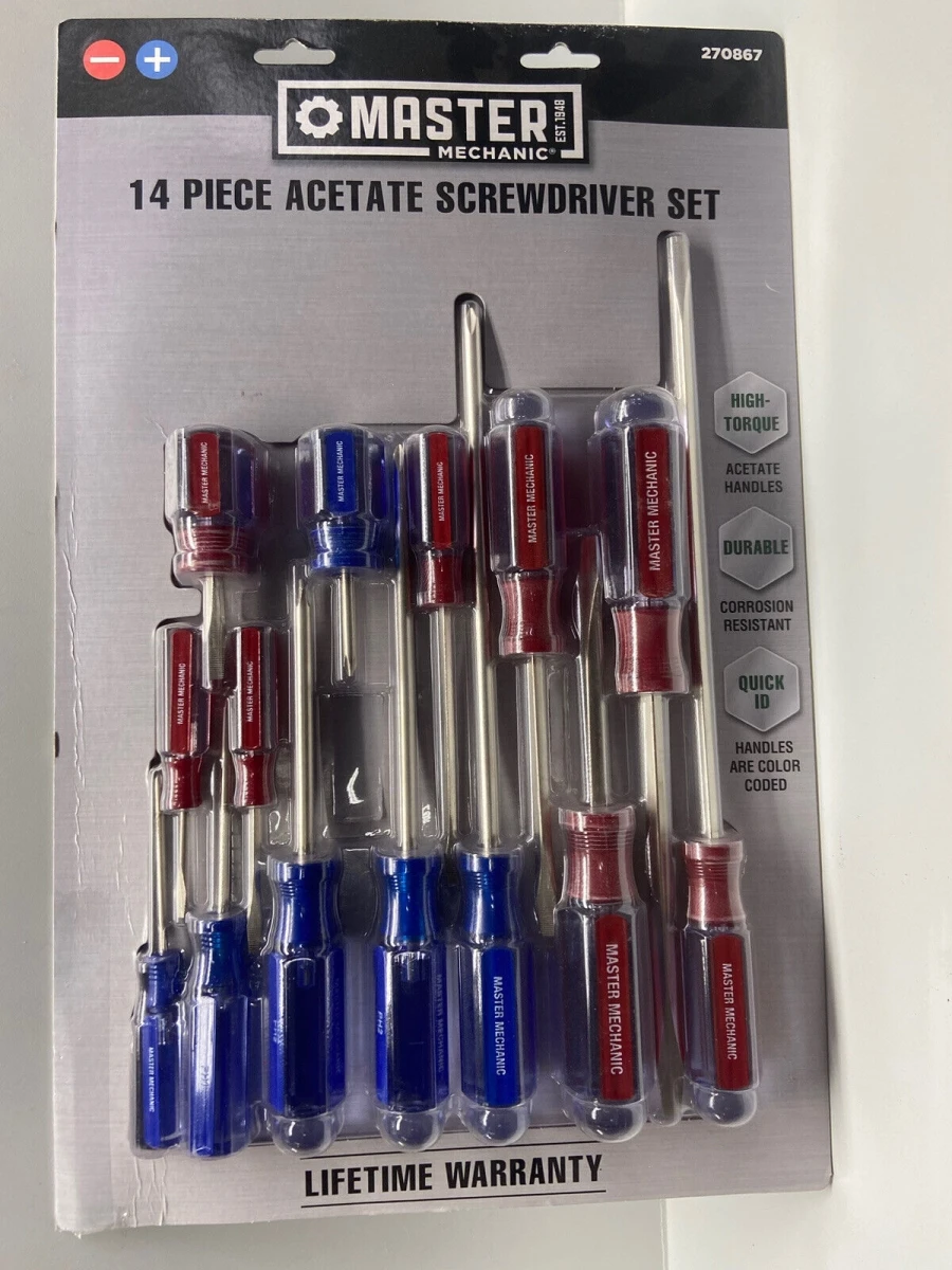 Fourteen Piece Acetate Handle Screwdriver Set with Various Sizes and Types