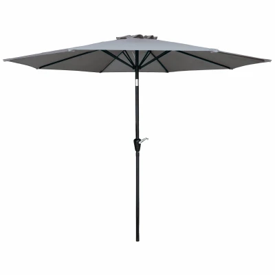 9 Ft. Gray Steel Patio Market Umbrella With Crank Open/tilt Mechanism