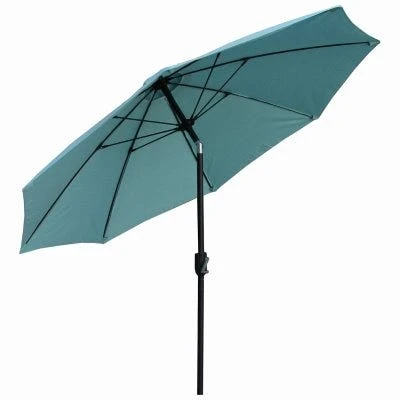 Nine Foot Patio Canopy Umbrella with Crank Open and Tilt, Aluminum Pole, Seafoam Green Fabric