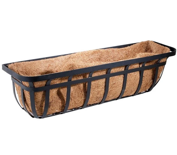 30-Inch Window Planter Trough Basket with Flat Iron Motif Design