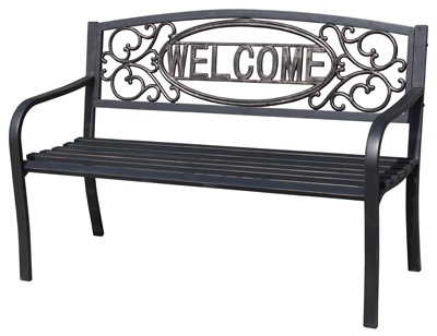Welcome Steel Park Bench with Durable Powder-Coated Finish and Weather-Resistant Design