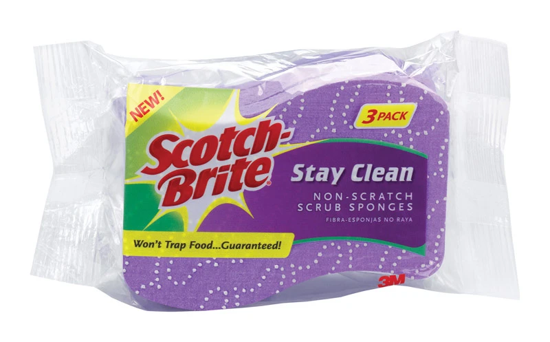 Scotch-brite Stay-clean No-scratch Delicate Light Duty Sponge 3-pk, 2-9/16 In. L