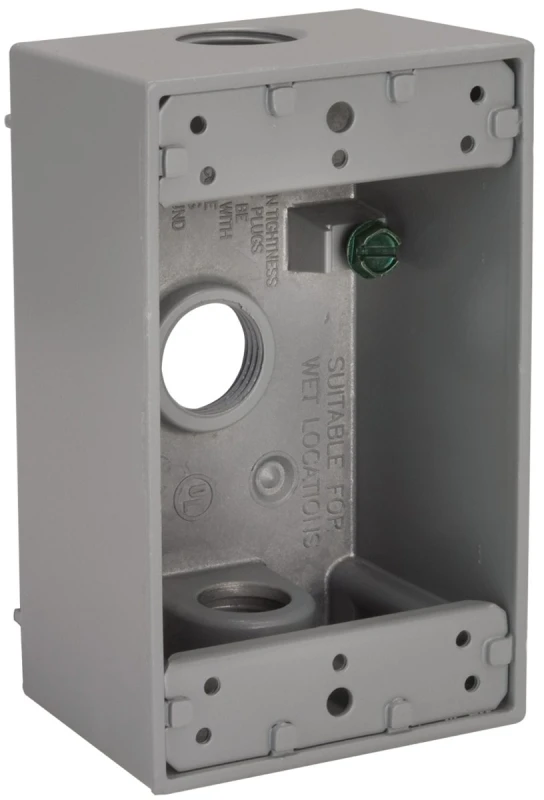 Single Gang 1/2 In. 3-outlet Gray Aluminum Weatherproof Outdoor Outlet Box