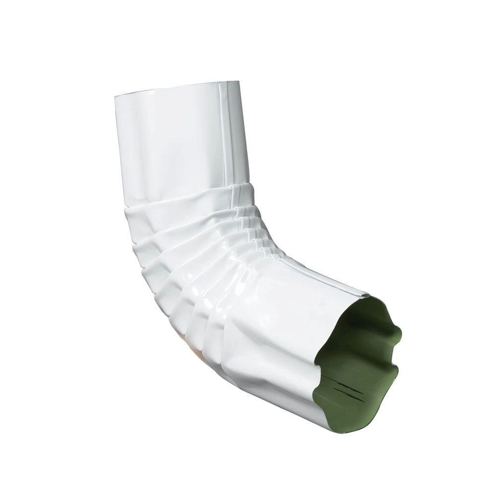 4-inch White Aluminum Corrugated Round Gutter Elbow - Model 470781
