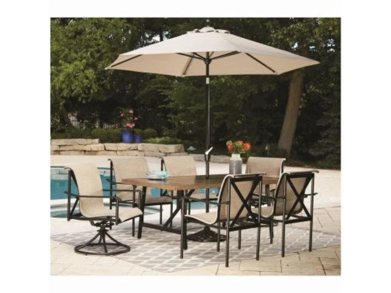 Eastport Slat Top Patio Dining Table, Two-Tone Aluminum Frame, 40 by 70 Inches