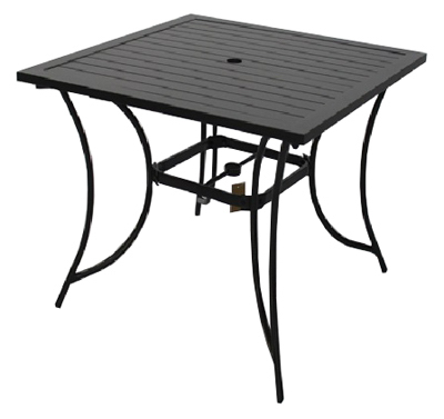 Chesapeake Slat-top Patio Dining Table, 40-inch Square, Pewter Aluminum Frame