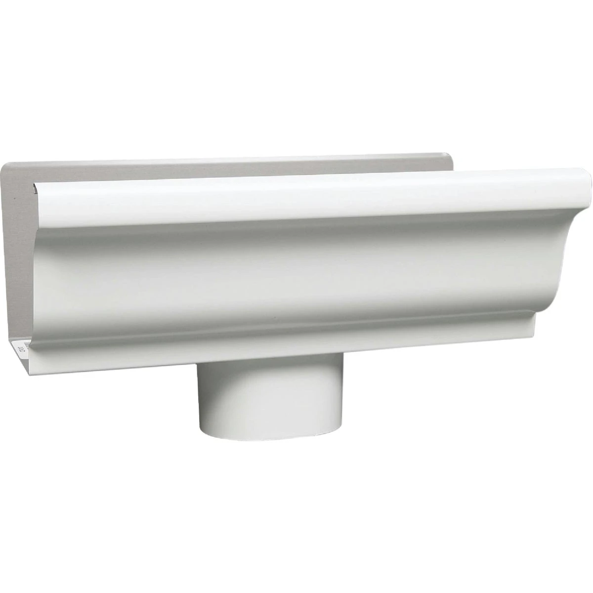 White Galvanized Steel End Piece with Drop for Four Inch Gutter