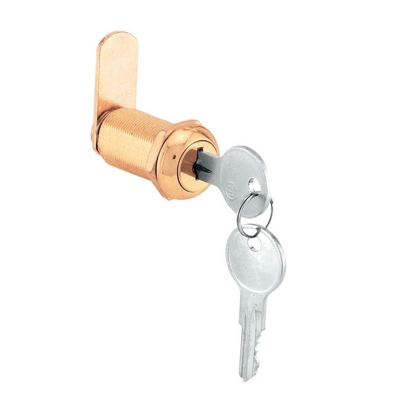 1-3/8 Inch Brass Finish Drawer And Cabinet Lock With Stainless Steel Face