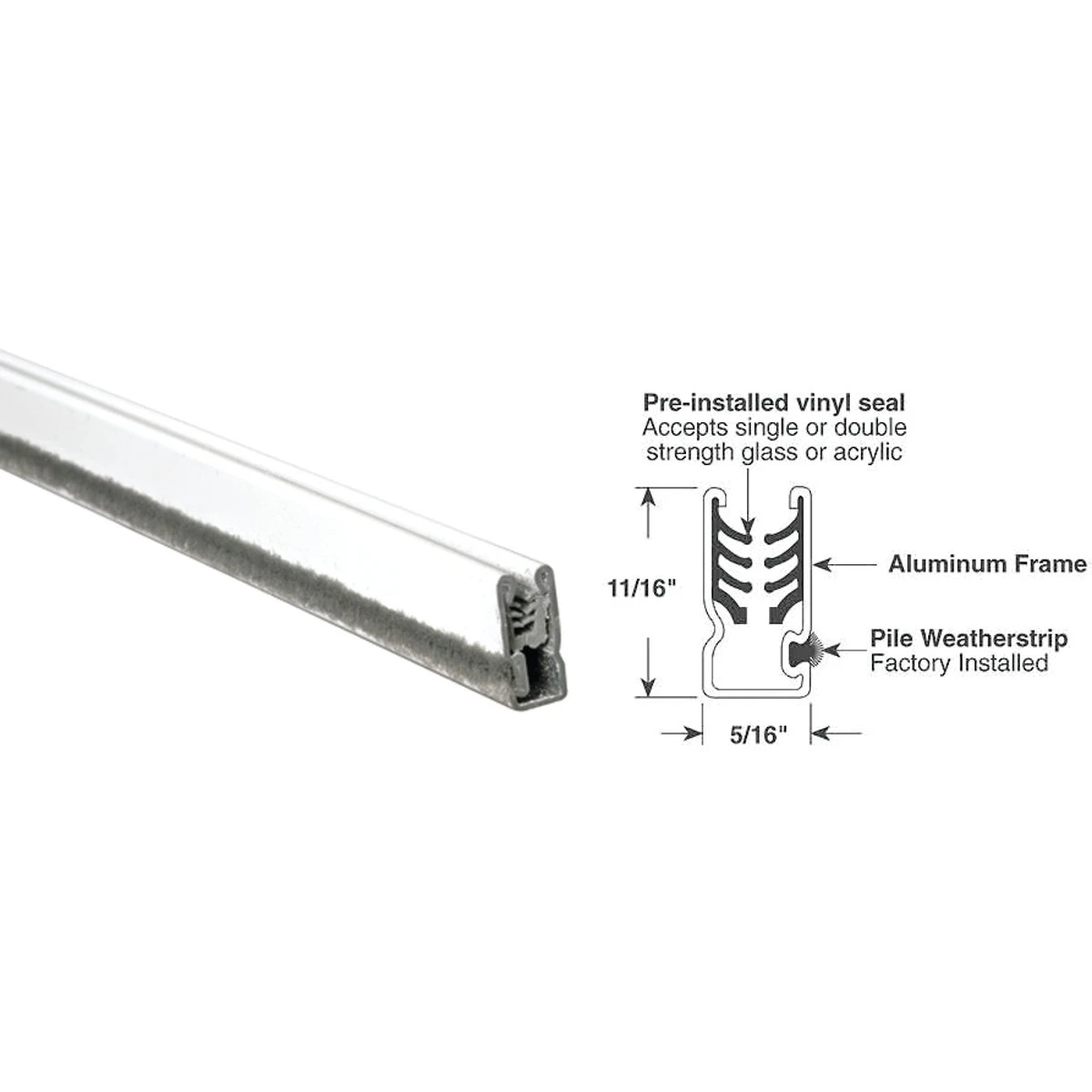 11/16 In. X 5/16 In. X 72 In. White Universal C Sash Window Frame