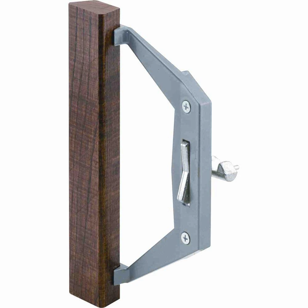 Gray Diecast Sliding Patio Door Handle with Wood Pull