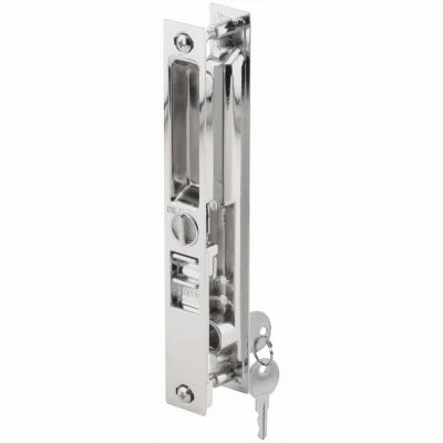 Chrome Patio Door Handle with Flush Mount, Mid-Body Latch, Keyed Lock
