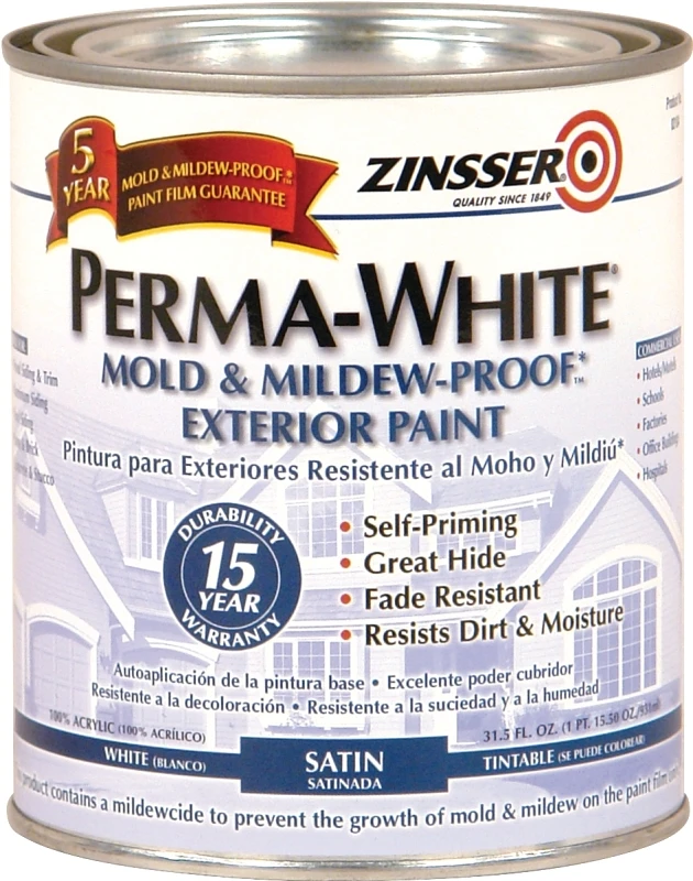 Perma White Satin Mold and Mildew-Proof Exterior Paint, 1 Quart