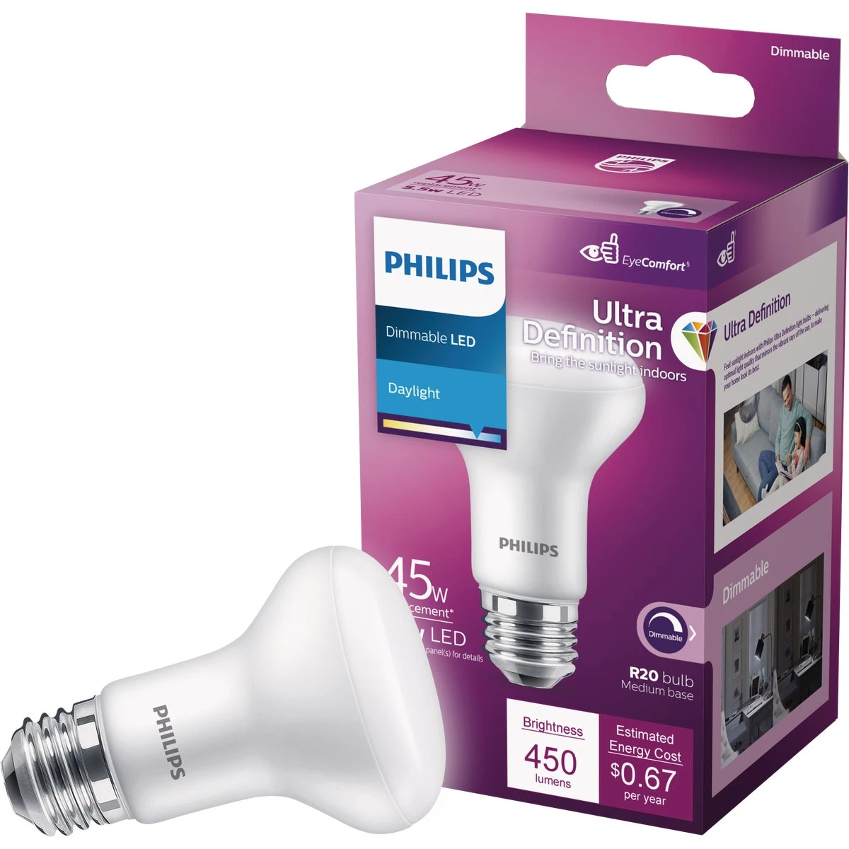 Ultra Definition 45w Equivalent Daylight R20 Medium Dimmable Led Floodlight Light Bulb 576488