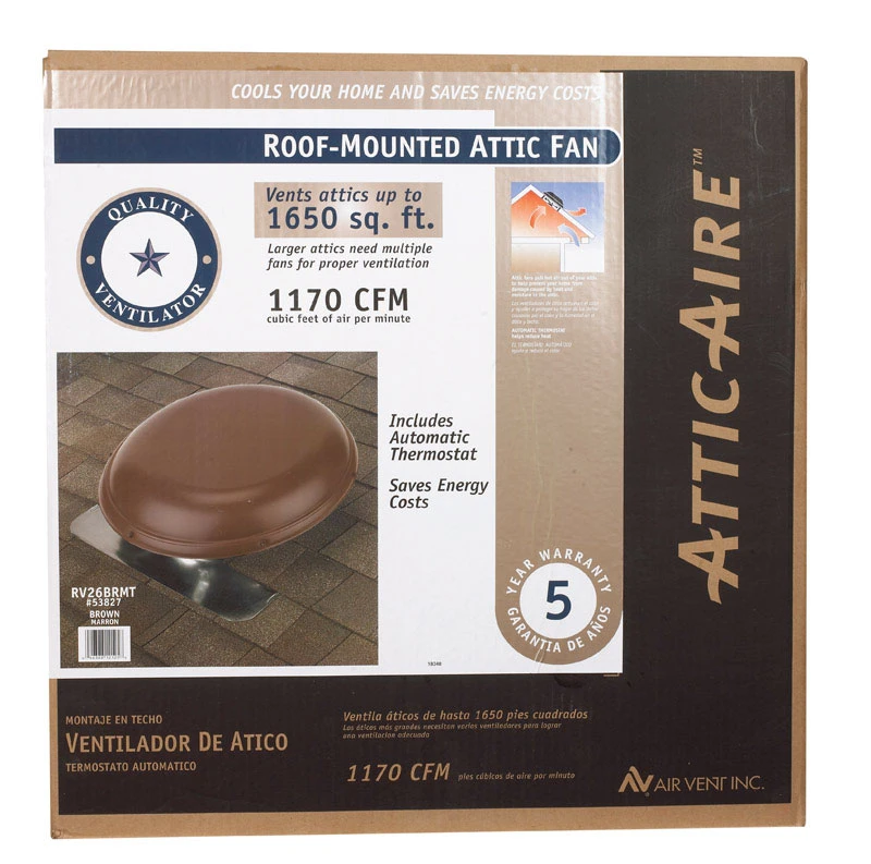 Roof-mount Power Attic Ventilator, Brown, 1650 Sq. Ft., Model Rv26brmt