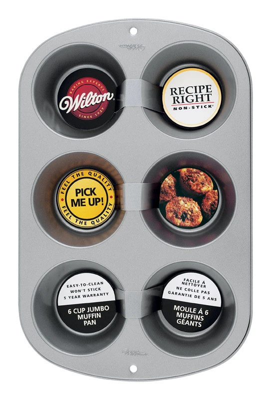 Recipe Right Jumbo Muffin Pan Gray, 6-cup Heavy Gauge Steel
