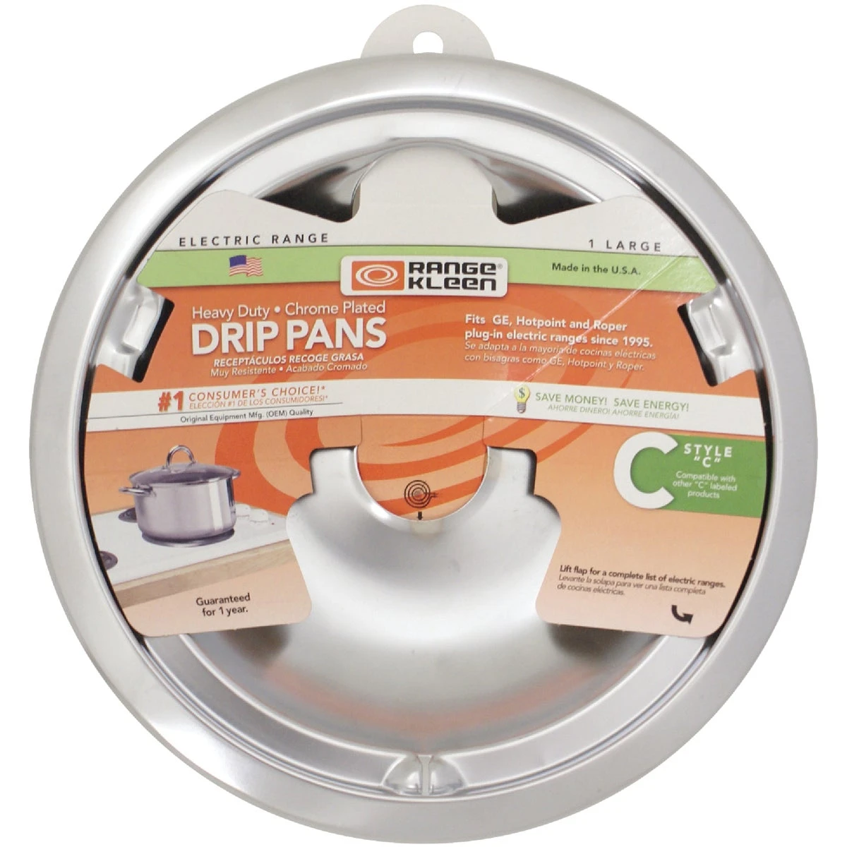 Electric 8" Style C Round Chrome Drip Pan For Ge & Hotpoint Ranges