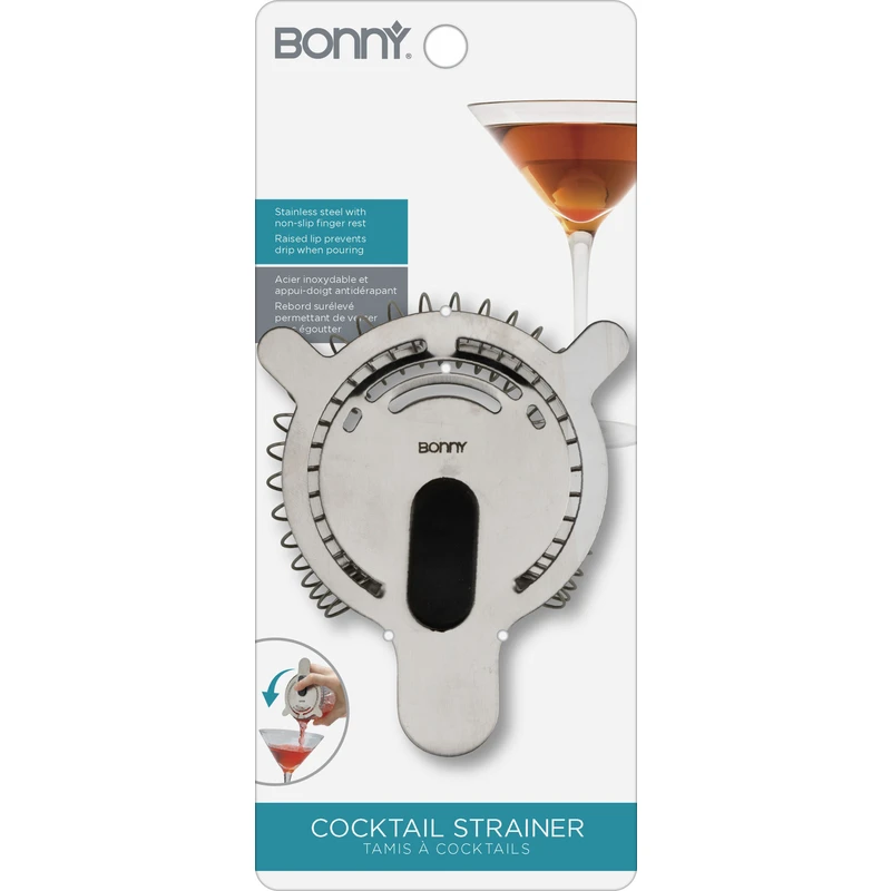 Bonny Barware Stainless Steel Cocktail Strainer With Soft Grip And Coiled Wire
