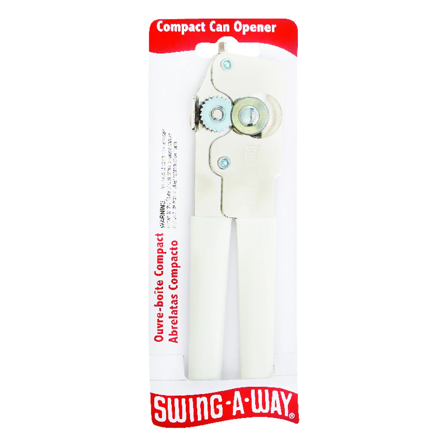 White Steel Manual Can Opener With Soft Grip Handle