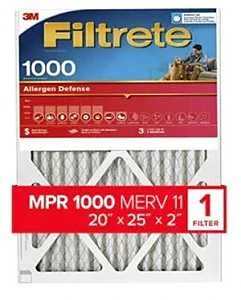 Allergen Defense 20x25 X 2 In. Air Filter, 1000 Mpr, Merv 11