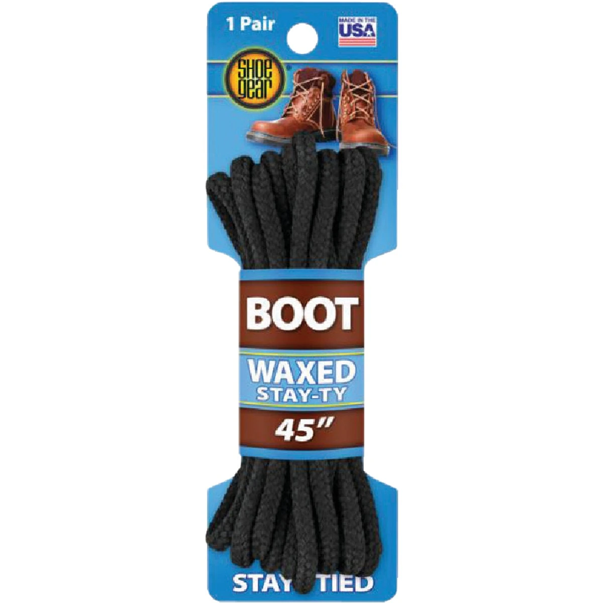 Waxed 45 Inch Round Boot Laces - Durable Black Replacement Laces