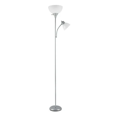 Delilah Torchiere Floor Lamp with Adjustable Reading Light, Silver Finish, 72 Inches Tall