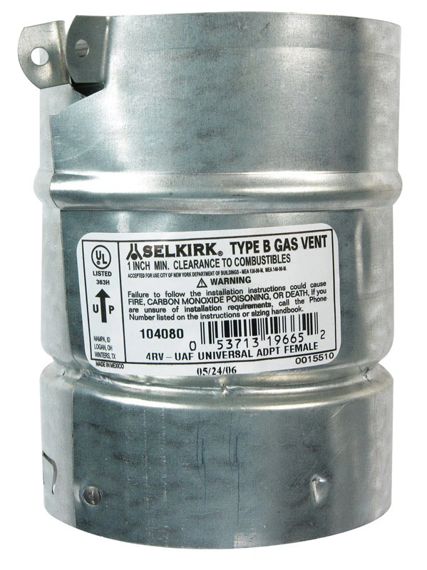 Universal Female Adapter for Gas Vent Type B 4 Inch Diameter