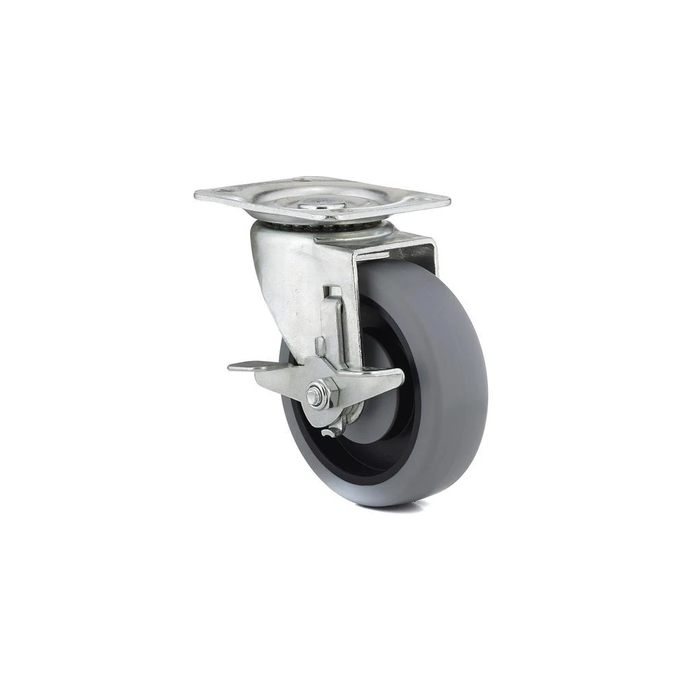 4-inch Gray Thermoplastic Swivel Plate Caster With Brake, 247 Lb Load Capacity