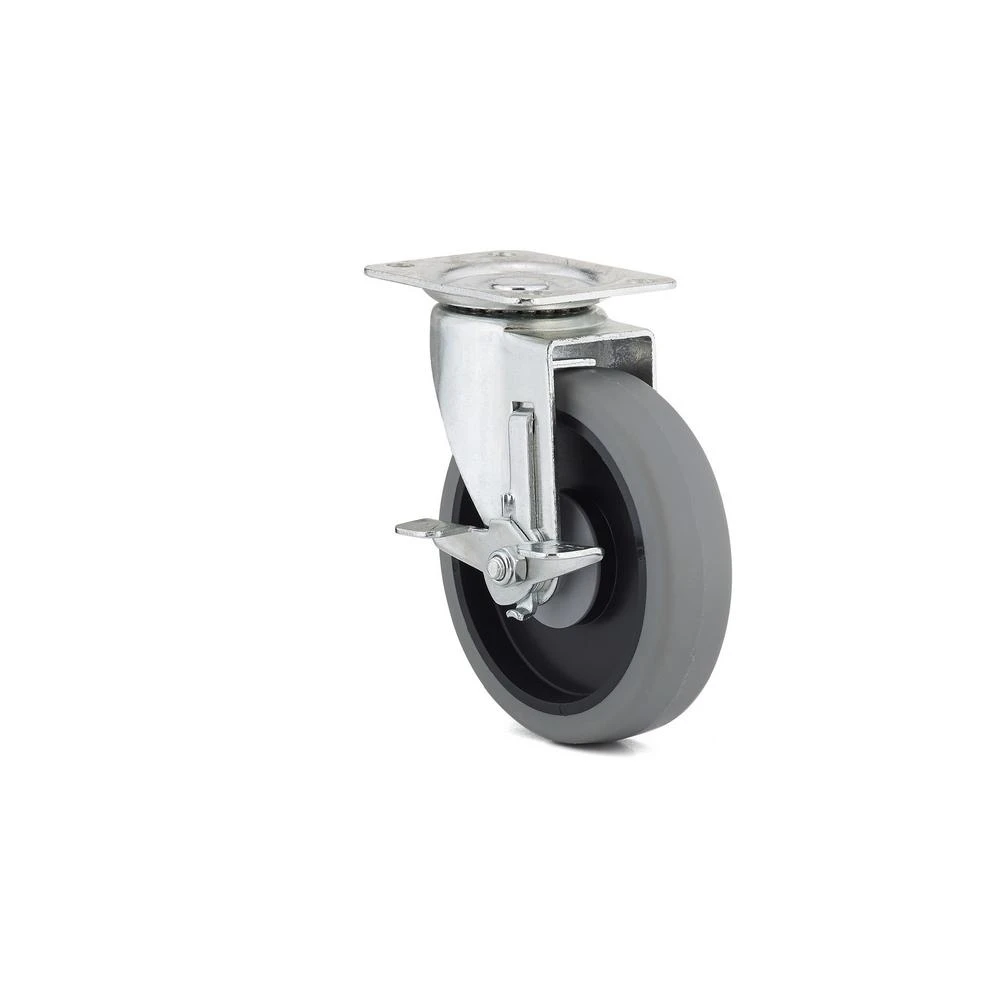 5-inch Gray Tpr Swivel Plate Caster With Side Grip Brake, 297 Lb Load Capacity