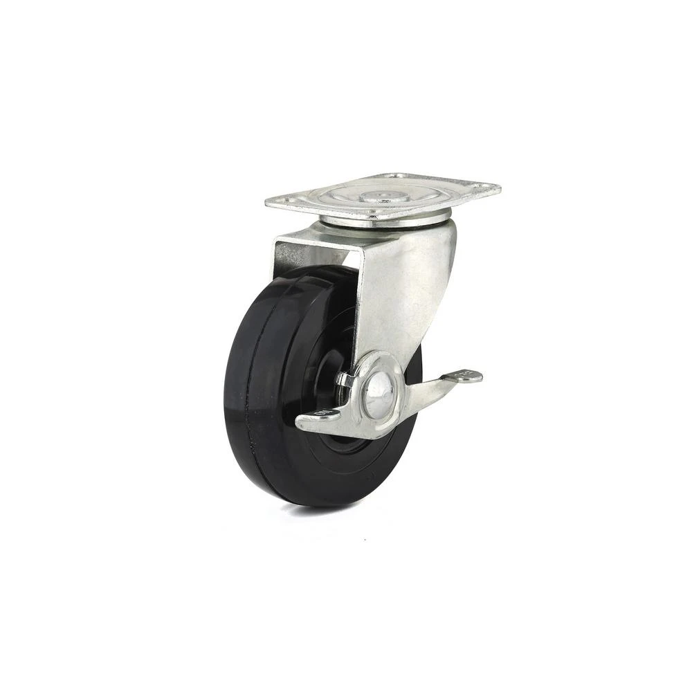 4 Inch Rubber Wheel Swivel Plate Caster with Side Brake for Smooth Mobility