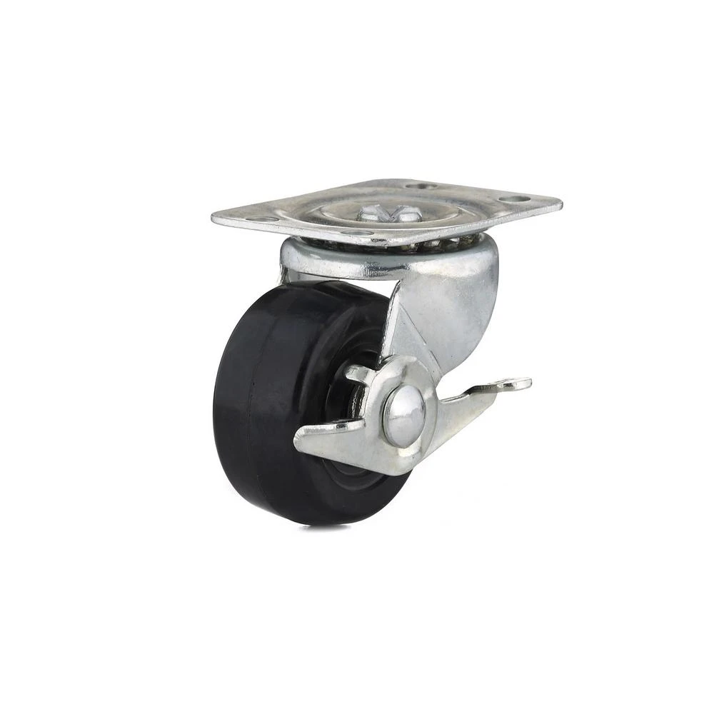 2 Inch Rubber Wheel Swivel Plate Caster with Side Brake for Smooth Mobility
