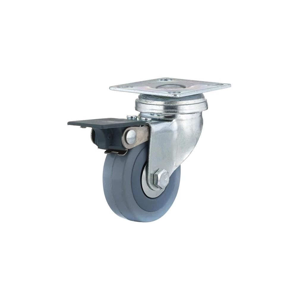 2-inch Gray Tpr Swivel Plate Caster With Brake, 110 Lb Load Capacity