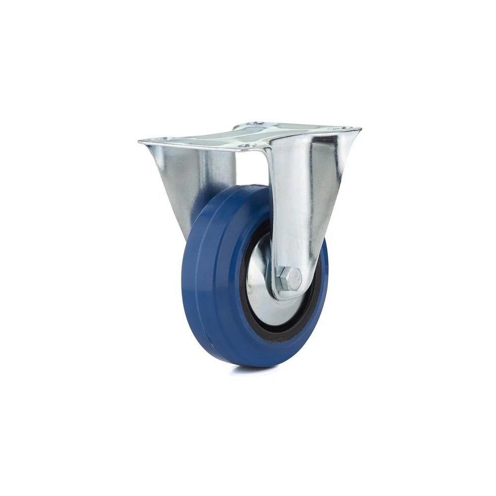 4 Inch Blue Elastic Rigid Plate Mount Caster Wheel