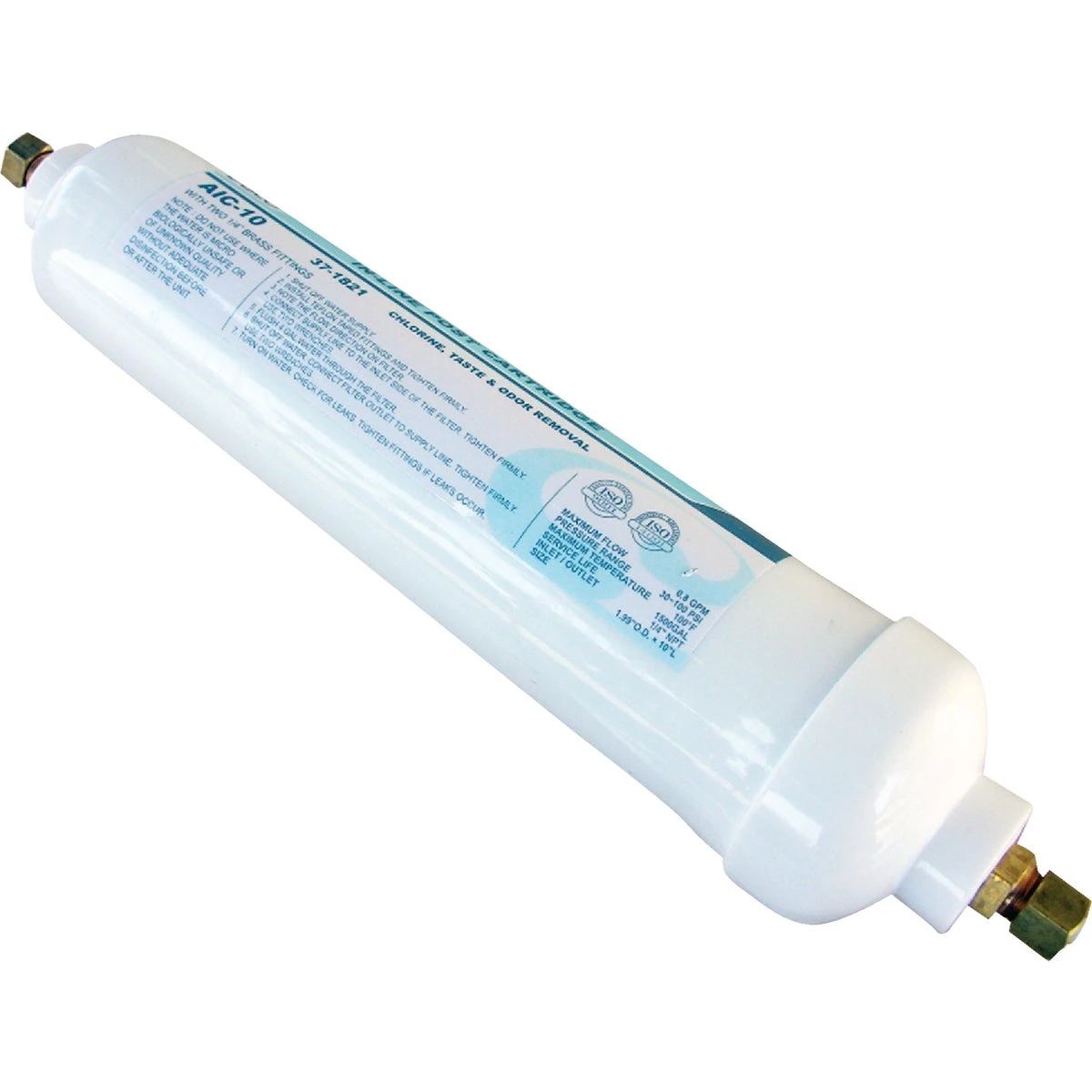Inline Carbon Ice Maker Furnace Filter with 1/4 Inch Outside Diameter Compression Fittings, 10 Inch Length