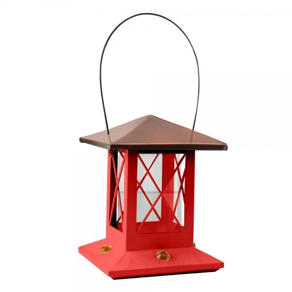 Vintage Hummingbird Feeder With 4 Ports, Glass & Metal, Red Or White With Copper Top