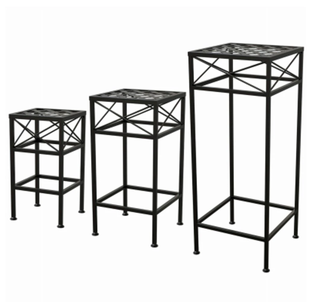 3-piece Nested Cross Hatch Square Plant Stands, 15, 21 & 30 Inches High
