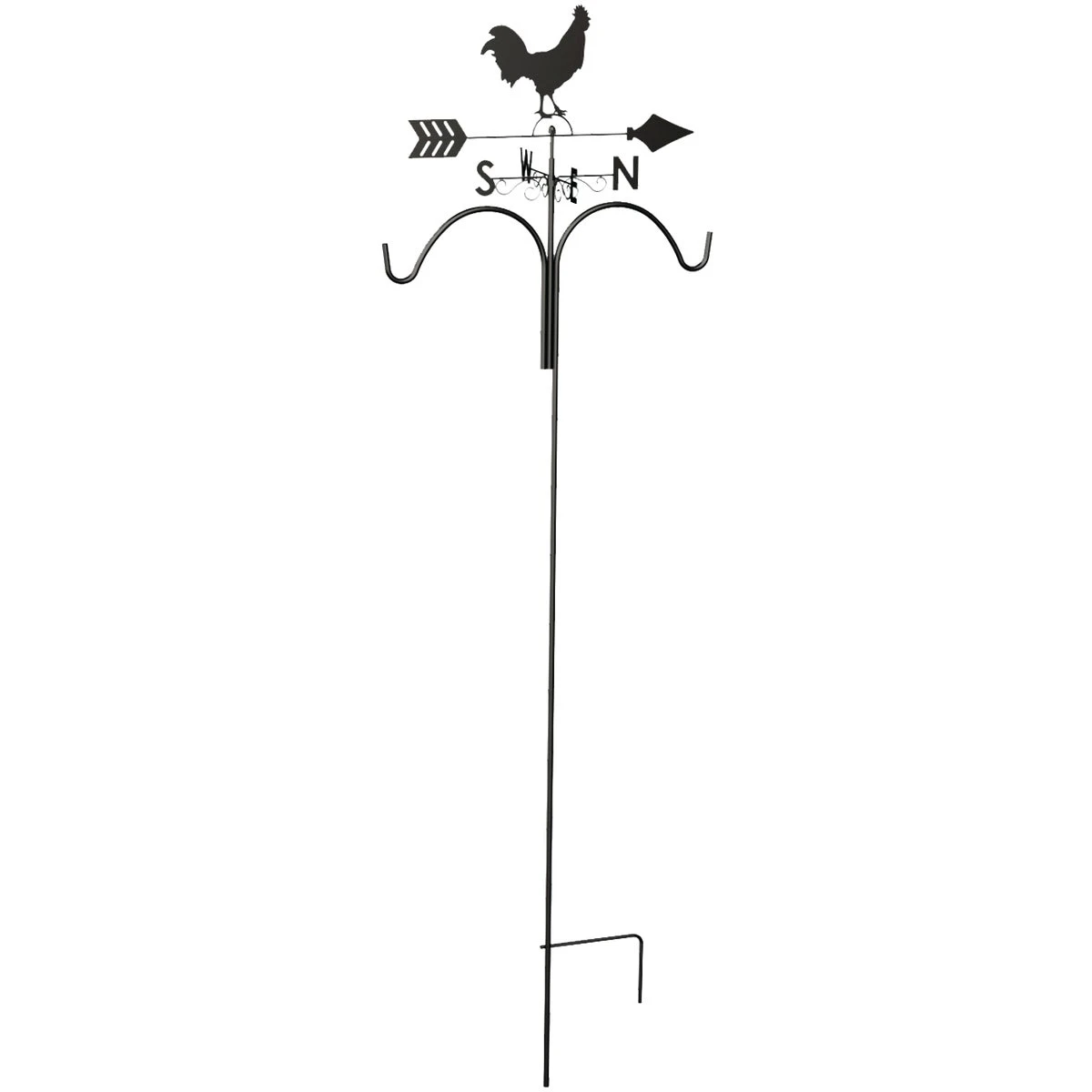 78 In. Brown Steel Rooster Weathervane Double Shepherd Hook