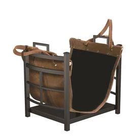 Eggshell Black Mission Log Bin With Synthetic Leather Log Carrier - Model 15245