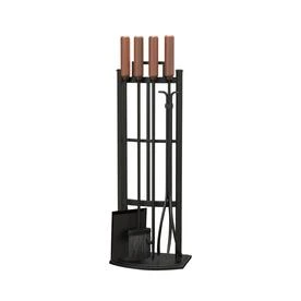 5-piece Fireplace Tool Set With Solid Wood Handles In Eggshell Black Finish