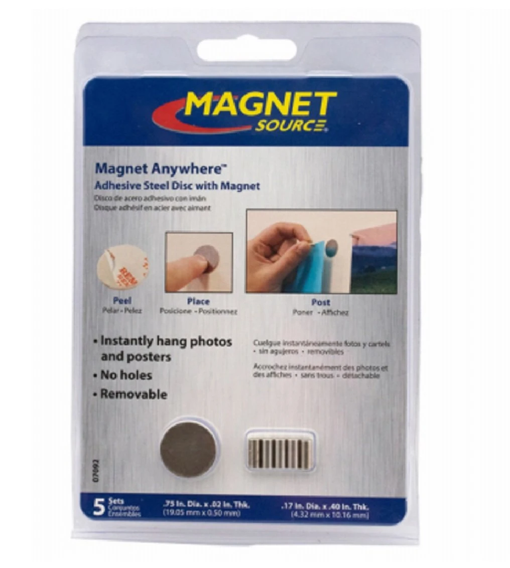 Magnet Anywhere Steel Discs, Adhesive Back .75-In. Diam., 5-Pk.