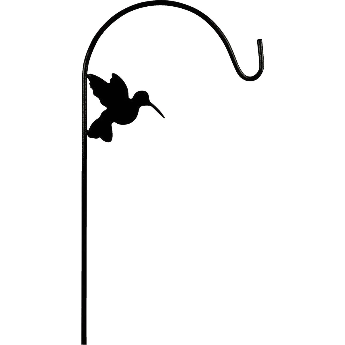 65 Inch Black Steel Shepherd Hook With Hummingbird Decoration