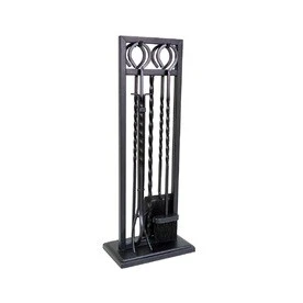 5-piece Modern Twist Antique Iron Steel Fireplace Tool Set With Stand