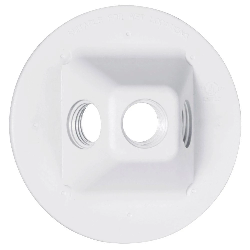 Weatherproof Round Lamp Holder Cluster Cover with Three Outlets, Non-Metallic, White