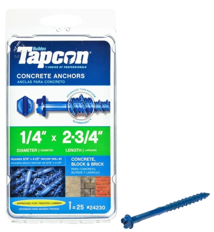 Hex Washer Head Concrete Anchors, 1/4 X 2-3/4 In., 25 Ct., Model 24230