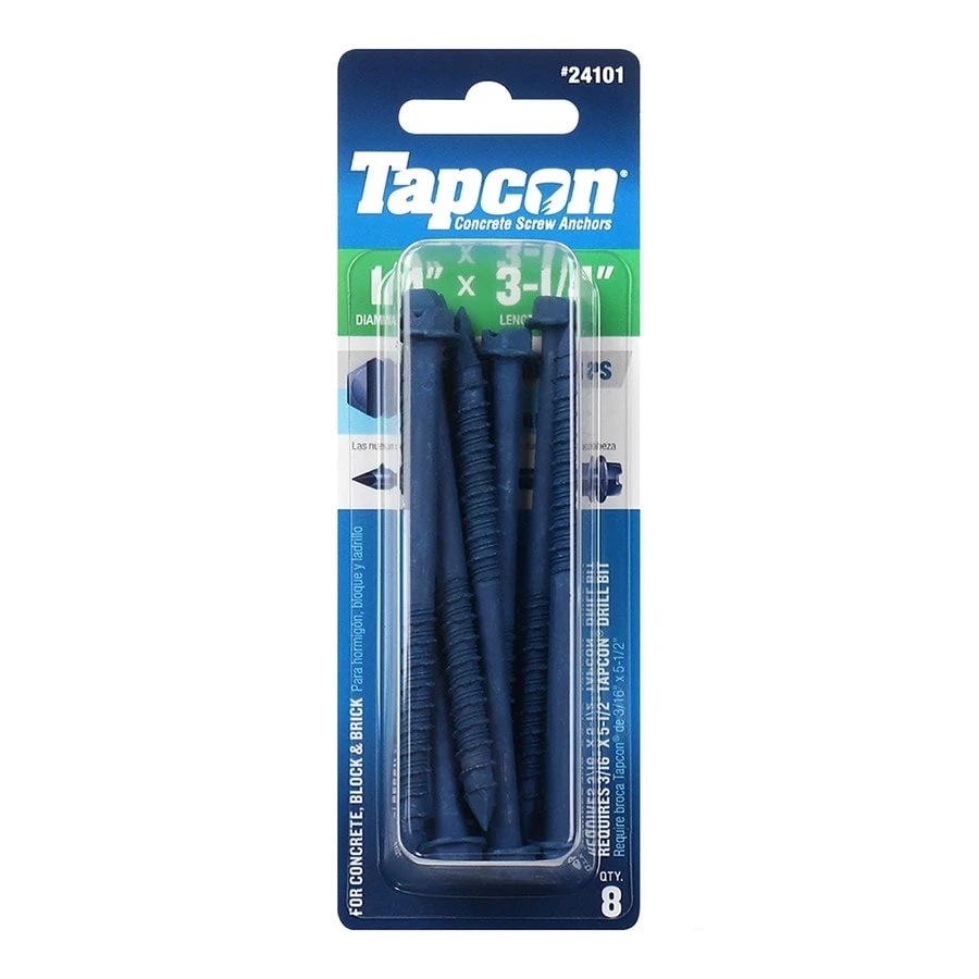 Concrete Screw Anchors, Hex Head, 1/4 x 3-1/4 In., 8-Pk.